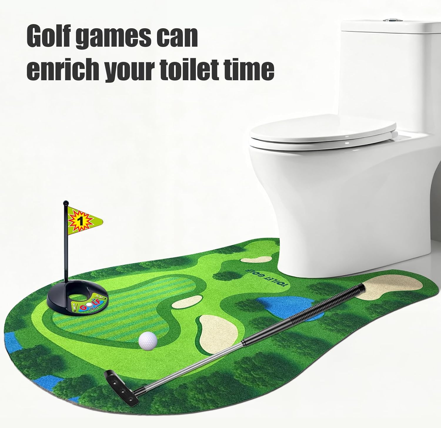 Toilet Golf Game, Mini Golf That Can Be Played in The Bathroom - Wonderful Toilet Time, Gag Gifts,Funny White Elephant Gift, Prank Gift for Dad Husband, Boyfriend, Men